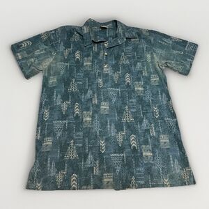 Go Barefoot Go Men's Hawaiian aloha tropical popover 100% Cotton teal blue poly